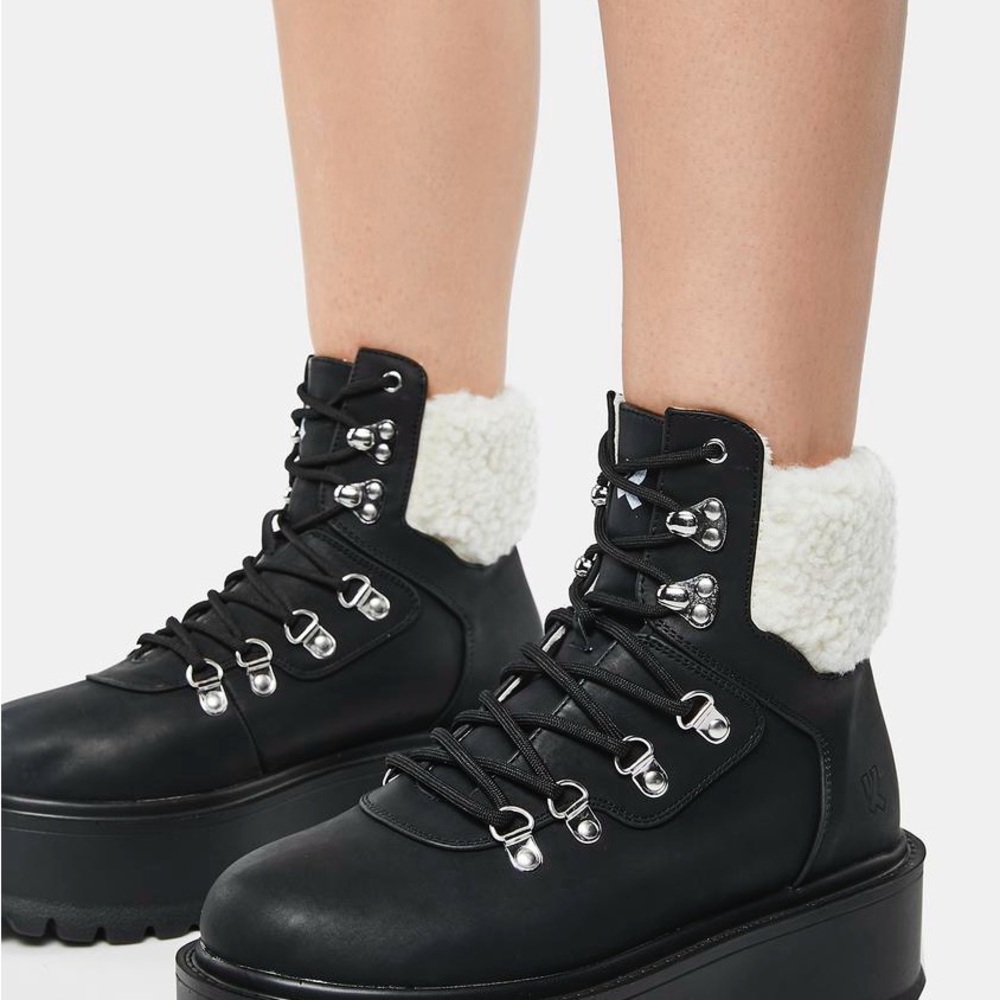 Dolls Kill Platform Hiker Boots with Sherpa Fleece Trim